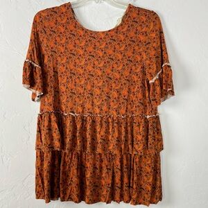 Matilda Jane Orange Floral Tiered Ruffle Blouse